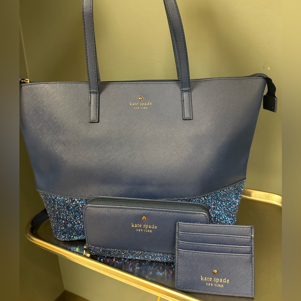 Kate spade glitter bundle! Matching tote, wallet, card holder!